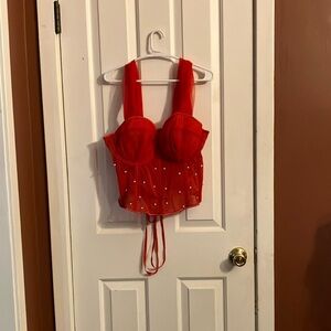 2 XL brand new never worn, beautiful red beaded bustiers/camisole.